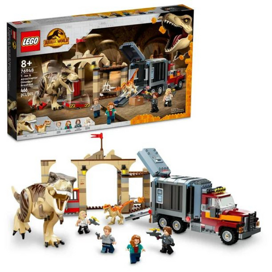 LEGO Jurassic World T. rex & Atrociraptor Dinosaur Breakout 76948 Dino Toy Set
